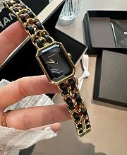 Kitlife Chanel Vintage Sugar Cube Black Gold Leather Chain Watch - 2