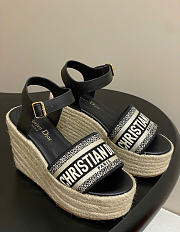 Kitlife Dior Dway Wedge Sandal Black Calfskin and Embroidered Cotton - 1