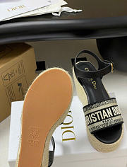 Kitlife Dior Dway Wedge Sandal Black Calfskin and Embroidered Cotton - 6
