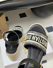 Kitlife Dior Dway Wedge Sandal Black Calfskin and Embroidered Cotton - 5