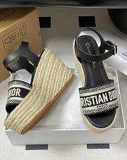 Kitlife Dior Dway Wedge Sandal Black Calfskin and Embroidered Cotton - 4