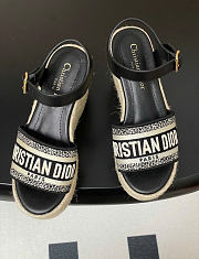 Kitlife Dior Dway Wedge Sandal Black Calfskin and Embroidered Cotton - 3