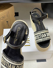 Kitlife Dior Dway Wedge Sandal Black Calfskin and Embroidered Cotton - 2