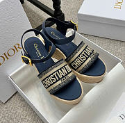 Kitlife Dior Dway Wedge Sandal Dark Blue Calfskin and Embroidered Cotton  - 1