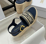 Kitlife Dior Dway Wedge Sandal Dark Blue Calfskin and Embroidered Cotton  - 2