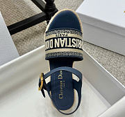 Kitlife Dior Dway Wedge Sandal Dark Blue Calfskin and Embroidered Cotton  - 4