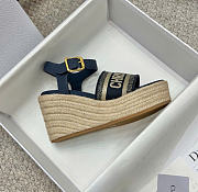 Kitlife Dior Dway Wedge Sandal Dark Blue Calfskin and Embroidered Cotton  - 5