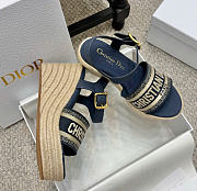 Kitlife Dior Dway Wedge Sandal Dark Blue Calfskin and Embroidered Cotton  - 6