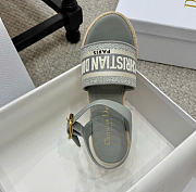Kitlife Dior Dway Wedge Sandal Grey Calfskin and Embroidered Cotton  - 6