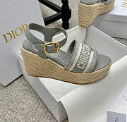 Kitlife Dior Dway Wedge Sandal Grey Calfskin and Embroidered Cotton  - 4