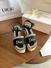 Kitlife Dior Dentelle Wedge Sandal Black Dior Oblique Embroidered Cotton and White Lace - 1