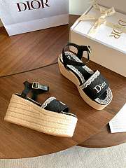 Kitlife Dior Dentelle Wedge Sandal Black Dior Oblique Embroidered Cotton and White Lace - 6