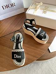 Kitlife Dior Dentelle Wedge Sandal Black Dior Oblique Embroidered Cotton and White Lace - 5