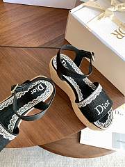 Kitlife Dior Dentelle Wedge Sandal Black Dior Oblique Embroidered Cotton and White Lace - 4