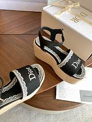 Kitlife Dior Dentelle Wedge Sandal Black Dior Oblique Embroidered Cotton and White Lace - 3