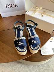 Kitlife Dior Dentelle Wedge Sandal Navy Blue Dior Oblique Embroidered Cotton and White Lace  - 1