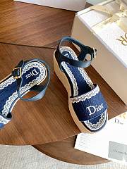 Kitlife Dior Dentelle Wedge Sandal Navy Blue Dior Oblique Embroidered Cotton and White Lace  - 2