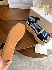 Kitlife Dior Dentelle Wedge Sandal Navy Blue Dior Oblique Embroidered Cotton and White Lace  - 3