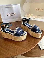 Kitlife Dior Dentelle Wedge Sandal Navy Blue Dior Oblique Embroidered Cotton and White Lace  - 4