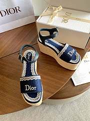 Kitlife Dior Dentelle Wedge Sandal Navy Blue Dior Oblique Embroidered Cotton and White Lace  - 5