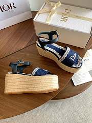 Kitlife Dior Dentelle Wedge Sandal Navy Blue Dior Oblique Embroidered Cotton and White Lace  - 6
