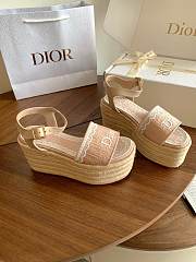 Kitlife Dior Dentelle Wedge Sandal Light Blue Dior Oblique Embroidered Cotton and White Lace  - 2