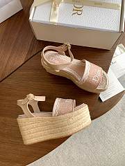 Kitlife Dior Dentelle Wedge Sandal Light Blue Dior Oblique Embroidered Cotton and White Lace  - 4