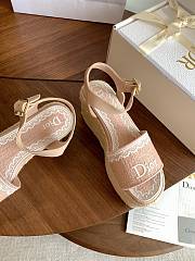 Kitlife Dior Dentelle Wedge Sandal Light Blue Dior Oblique Embroidered Cotton and White Lace  - 5