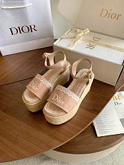 Kitlife Dior Dentelle Wedge Sandal Light Blue Dior Oblique Embroidered Cotton and White Lace  - 6