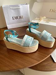 Kitlife Dior Dentelle Wedge Sandal Blue Dior Oblique Embroidered Cotton and White Lace  - 2