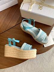 Kitlife Dior Dentelle Wedge Sandal Blue Dior Oblique Embroidered Cotton and White Lace  - 4