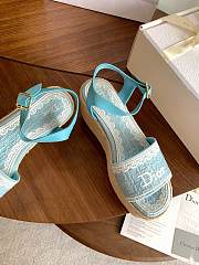 Kitlife Dior Dentelle Wedge Sandal Blue Dior Oblique Embroidered Cotton and White Lace  - 3