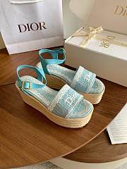 Kitlife Dior Dentelle Wedge Sandal Blue Dior Oblique Embroidered Cotton and White Lace  - 6