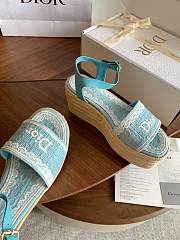 Kitlife Dior Dentelle Wedge Sandal Blue Dior Oblique Embroidered Cotton and White Lace  - 5