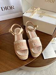 Kitlife Dior Dentelle Wedge Sandal Light Blue Dior Oblique Embroidered Cotton and White Lace  - 1