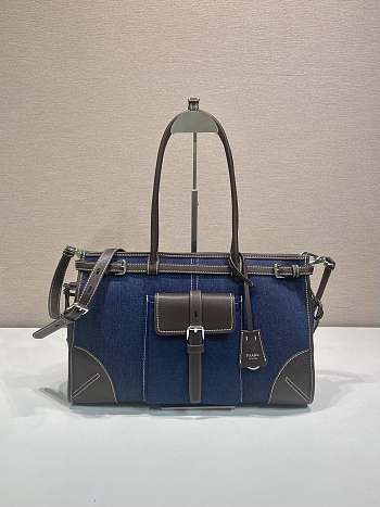 Kitlife Prada Bonnie Large Blue Denim and Dark Brown Leather Handbag 1BA433 38x30x12cm 
