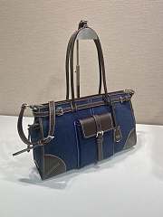 Kitlife Prada Bonnie Large Blue Denim and Dark Brown Leather Handbag 1BA433 38x30x12cm  - 3