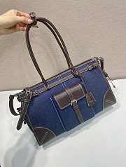 Kitlife Prada Bonnie Large Blue Denim and Dark Brown Leather Handbag 1BA433 38x30x12cm  - 2