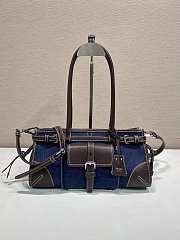 Kitlife Prada Bonnie Medium Blue Denim and Dark Brown Leather Handbag 1BA426 32x15.5x12cm  - 1