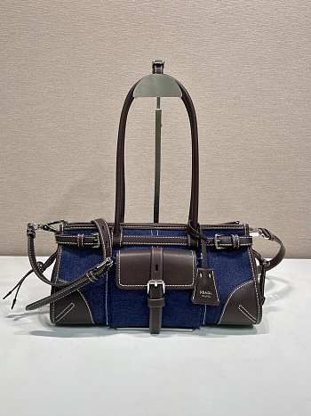 Kitlife Prada Bonnie Medium Blue Denim and Dark Brown Leather Handbag 1BA426 32x15.5x12cm 