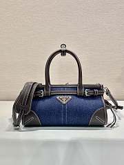 Kitlife Prada Bonnie Blue Denim And Dark Brown Leather Bag 1BA486 23.5x12x9cm  - 1
