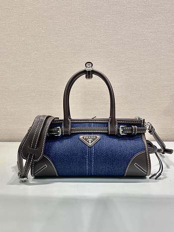 Kitlife Prada Bonnie Blue Denim And Dark Brown Leather Bag 1BA486 23.5x12x9cm 