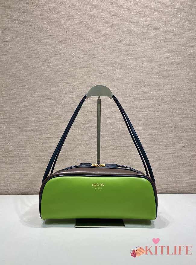 Kitlife Prada Swing Shoulder Bag Green & Dark Brown 1BC249 28x11.5x10cm - 1