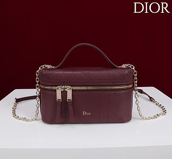 Kitlife Dior Trianon Soft Vanity Mini Chain Handbag Burgundy 19x16.5x5.5cm 