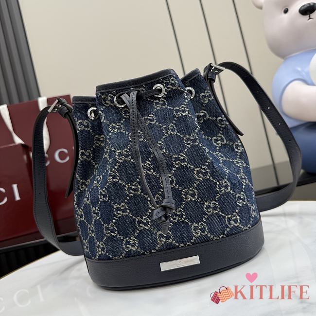 Kitlife Gucci Venice Small Bucket Bag Dark Blue Denim 876060 21x23.5x14cm  - 1