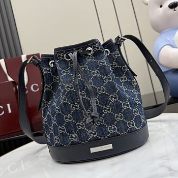 Kitlife Gucci Venice Small Bucket Bag Dark Blue Denim 876060 21x23.5x14cm 