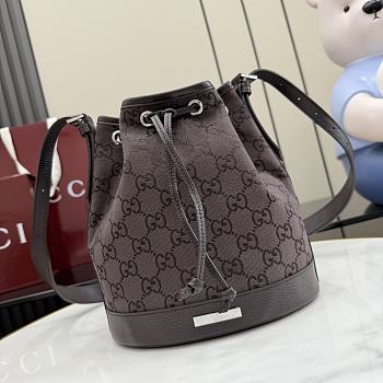 Kitlife Gucci Venice Small Bucket Bag Dark Brown Canvas ‎876060 21x23.5x14cm 