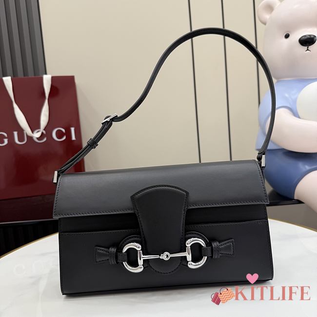 Kitlife Gucci Horsebit Ristretto Shoulder Bag Black 26x14.5x4.5cm - 1