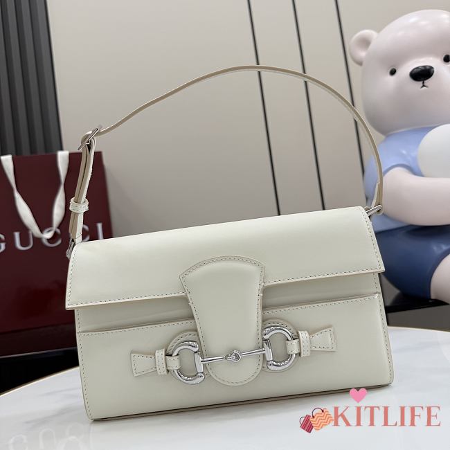 Kitlife Gucci Horsebit Ristretto Shoulder Bag White 26x14.5x4.5cm - 1