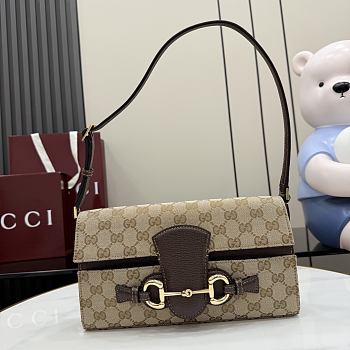 Kitlife Gucci Horsebit Ristretto Shoulder Bag Beige GG Canvas 26x14.5x4.5cm 